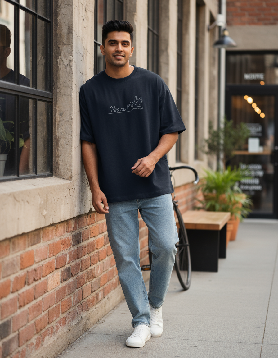 Oversized Peace Terry T-Shirt Lifestyle Photography